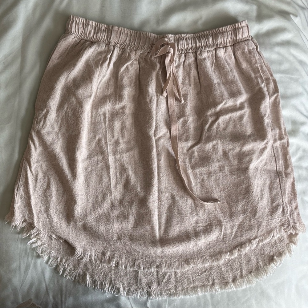Umgee USA Size M Skirt Linen/Cotton Fringe Hem Drawstring Elastic Waist Boho